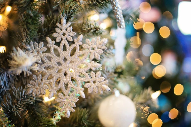 Snowflake decoration on Christmas tree
