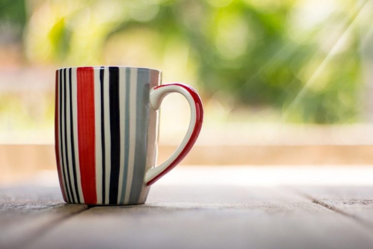 Cup with stripes in morning light
