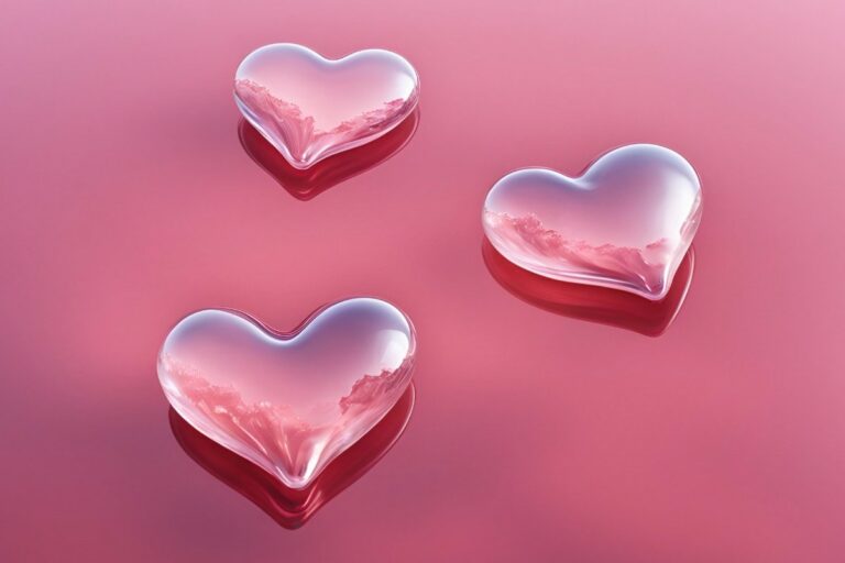 Glossy hearts on a pink surface