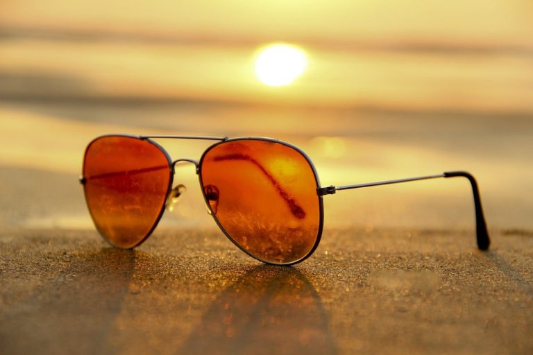 Shades on the beach at sunset